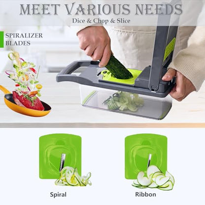 Dewpeton Pro-Series 20-in-1 Mandoline Slicer & Spiralizer, Veggie Chopper with Container, Home Essential Kitchen Gadget - color: Gray, size: 10 Blades