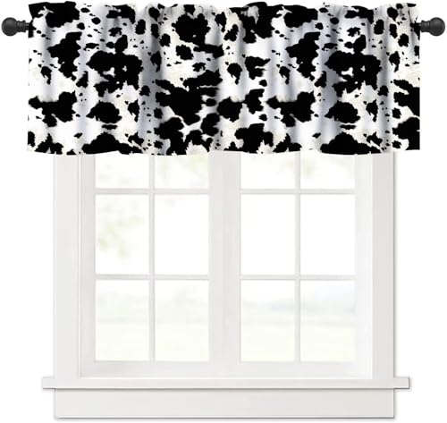 Black White Cowhide Valance, Milk Cow Western Farm Animal Skin Print Blackout Short Window Curtain for Farmhouse Kitchen Bedroom Living Room, 54x18inch - color: Cowhide-1