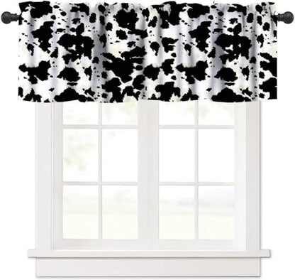 Black White Cowhide Valance, Milk Cow Western Farm Animal Skin Print Blackout Short Window Curtain for Farmhouse Kitchen Bedroom Living Room, 54x18inch - color: Cowhide-1