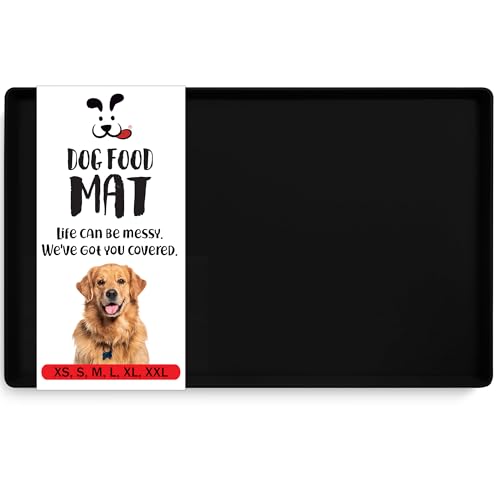 DogBuddy Dog Food Mat – Waterproof Dog Bowl Mat for Food and Water, Silicone Pet Feeding Mats for Floors, Non-Slip Placemat with High Edges for Dogs Bowls, Puppy Essentials (Small: 19"x12", Black) - color: Black, size: Small: 19" x 12"