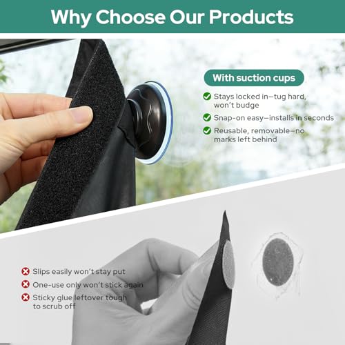 HOMEIDEAS 100% Travel Blackout Curtains, Portable No-Drill Blinds with Stickers & Suction Cups, Blackout Window Cover Light Blocking Shades for Bedroom, Baby Nursery, Dorm, RV, 50" W × 78" L