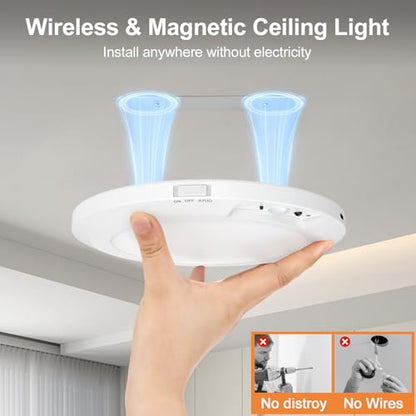Yunaking Rechargeable Ceiling Light with Motion Sensor: Battery Operated LED Closet Light with Remote & Timing - Wireless Dimmable Magnetic Mount Shower Lamp for Bathroom/Stairs/Garage/Hallway - color: White