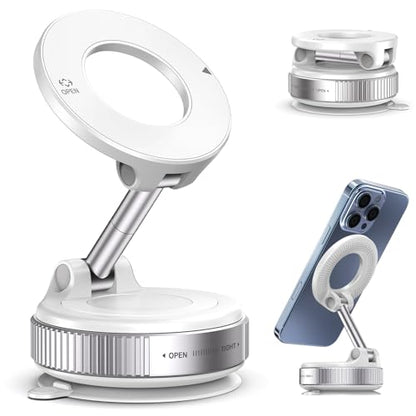 Jikasho Vacuum Magnetic Car Phone Holder for Magsafe, Hands-Free 360° Adjustable Suction Cup Phone Mount for Car/Gym/Mirror/Smooth Surface, Compatible with iPhone & Android (White) - color: White
