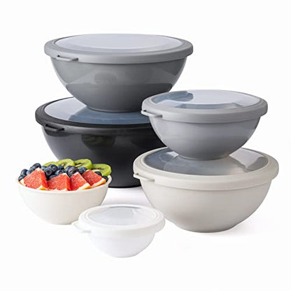 COOK WITH COLOR Mixing Bowls with TPR Lids - 12 Piece Plastic Nesting Set includes 6 Prep and Lids, Microwave Safe Bowl (Black Ombre) - color: Black Ombre TPR Lids