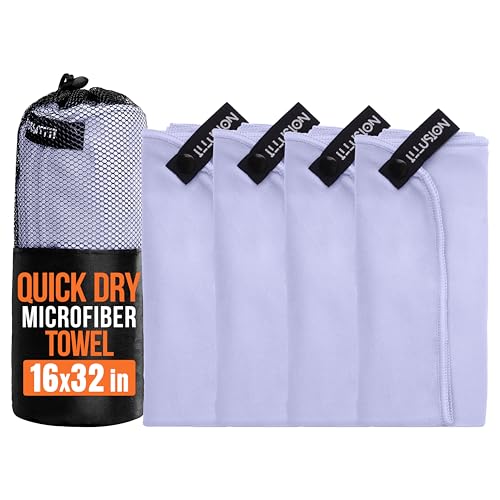 illusion Small Microfiber Gym Towels for Men and Women Active Sports (32" L x 16''W)-Lightweight Quick Dry Gym Towel for Sweat-Workout Towels Ideal for Yoga, Camping, Running, and Outdoor Activities - color: Lavender, size: 32x16 in - Pack of 4
