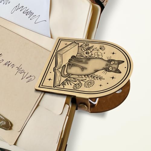 ANATTASOUL Travel Journal Clip Vintage Cat and Book Metal Book Clips, Decorative Heavy Duty Journal Clips to Hold Journal Open for Notebook, Photo, Bookmark, Office Kitchen Home DIY Use - style: Cat and Book