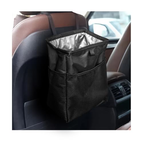 8sanlione Car Trash Can with Storage Pockets, Foldable Hanging Large Capacity Garbage Bin, Leak-Proof Waterproof Trash Bin, Multipurpose Organizer Car Accessories for Truck SUV (Black)