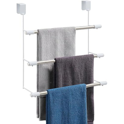 Over The Door Towel Rack, 16 Inch Wide 3 Tier Stainless Steel Towel Bar, Rust Proof Hanging Towel Holder for Bathroom, No Drill Easy Installation, Space Saving Bathroom Organizer