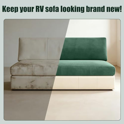 2 Piece RV Couch Covers for Sofa Bed, Stretch Elastic Camper Slipcover for RV Jackknife Sofa Bed, Washable Anti-Slip Furniture Protector, Pet Friendly & Wrinkle Free (Green) - color: Green