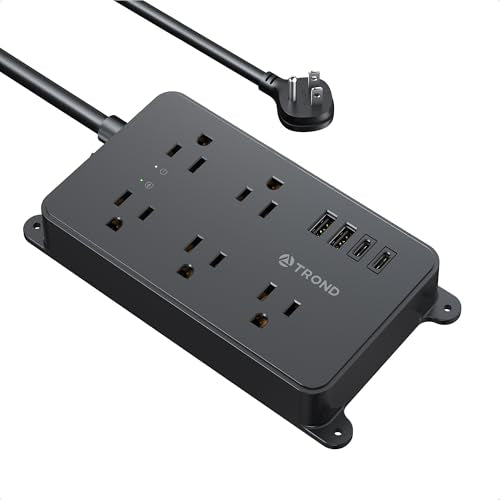 TROND Power Strip Surge Protector, 5 Widely-Spaced Outlets with 2 USB A and 2 USB C, ETL Listed, Wall Mountable, Flat Plug 5ft Extension Cord, 1300J, 14AWG Heavy Duty, for Office Kitchen, Black - color: Black, size: 5ft, style: 5 Outlets