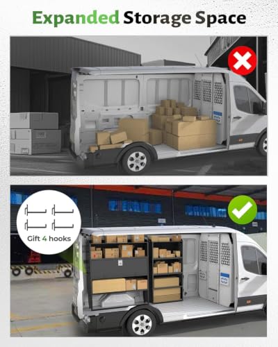 StarONE Heavy-Duty Adjustable Van Shelving with Lockable Door and Hooks, 52" W x 60" H x 13" D Fit for Transit, Promaster, Chevy Express, Sprinter Mid/High Roof - size: 52"W x 60"H x 13"D