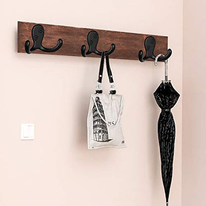 IBosins 10 Pack Heavy Duty Double Prong Coat Hooks Wall Mounted with 20 Screws Retro Double Hooks Utility Hooks for Coat, Scarf, Bag, Towel, Key, Cap, Cup, Hat - color: 10 Pcs Black