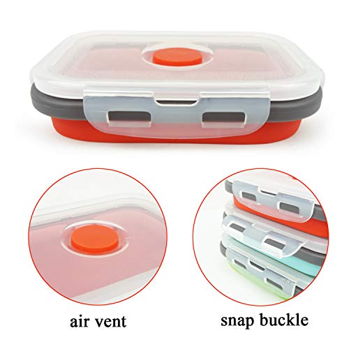 CARTINTS Set of 3 Collapsible Food Storage Containers Collapsible Silicone Bowls, Silicone Lunch Containers with Airtight Lids, Microwave and Freezer Safe, 500ml - color: blue+red+green