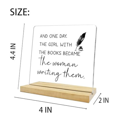 Writer Gifts for Women Men,the Girl With the Book Became the Woman Writing them Acrylic Sign for Home Office Desk Shelf - color: Purple