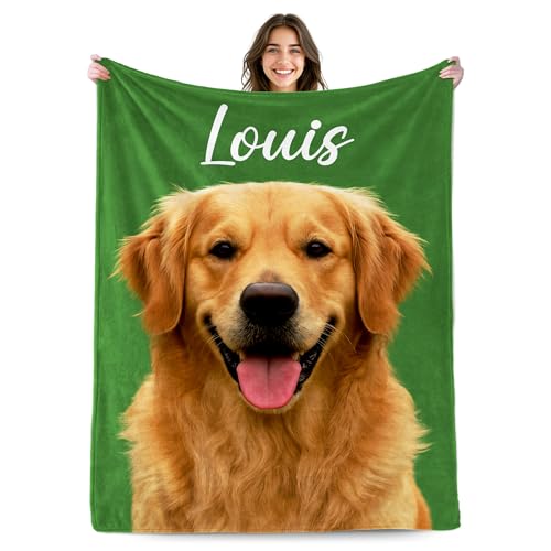 Custom Dog Portrait Blankets with Pictures, Personalized Pet Face Blanket Throws with Photo Name, Customized Puppy Blanket for Pet Lovers Owners Dad Mom, Best Dogs Memorial Gifts - color: Design12