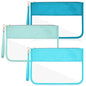 Sanwuta 3 Pcs Sunscreen Bag Clear Flat Zipper Pouch, Summer PVC Waterproof Zipper Makeup Bag Portable Organizer, Chenille Letter Snack Travel Cosmetic Tote Pouch Set for Beach Women Teacher Gift(Blue) - color: Blue