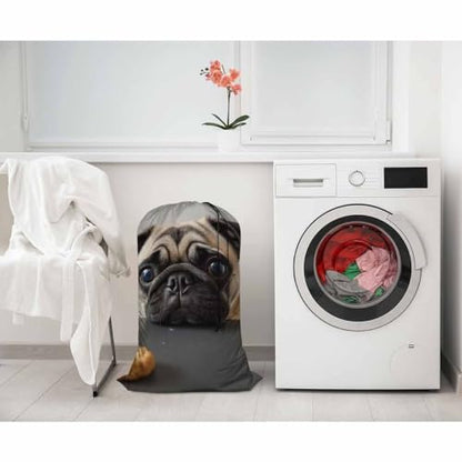 Swono Pug Dog Laundry Basket Clothes Hamper Bag Cute Puppy Stay In Jeans Collapsible Dirty Clothes Storage Laundry Organizer, Oxford Cloth Machine Washable, Black - color: Pug Dog