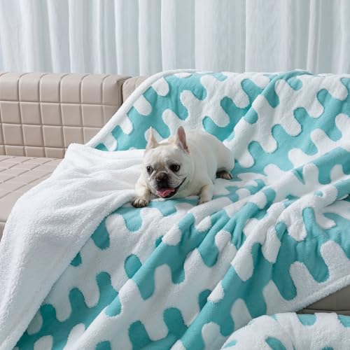 Waterproof Pet Blanket,Dog Bed Covers Couch Sofa Stylish Jacquard Pets Throw Blankets for Puppy Cats Washable Reversible Furniture Protection Covers (Blue Wave,S) - color: Blue Wave, size: S-71*100cm(28*40in)