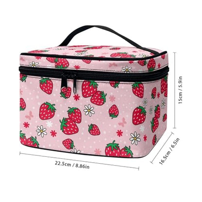 Flashideas Cute Strawberry Cosmetic Bag Large Capacity Travel Make Up Bag Double Zippers Can Hold Makeup Brushes Skincare Toiletry Bag for Skincare Makeup Organizer Bag - color: Cute Strawberry 2
