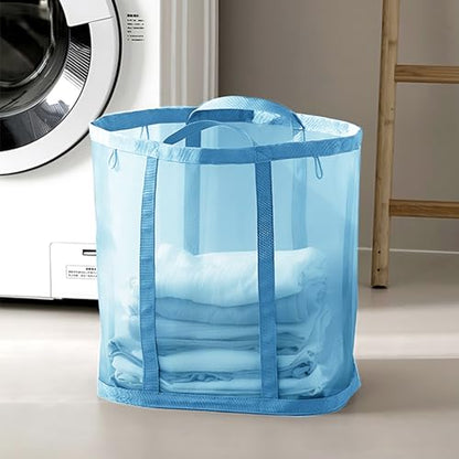 Mesh Bag with Handles, Collapsible Laundry Basket, Foldable Laundry Bag, Breathable Folding Beach Bag,Space-saving Travel Tote Bags (1, Blue) - color: Blue
