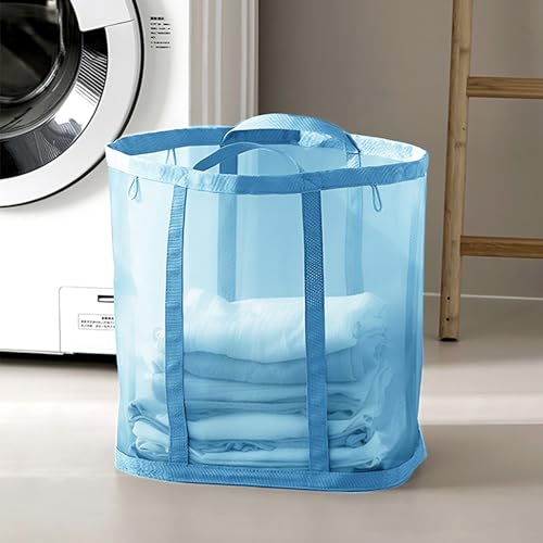 Mesh Bag with Handles, Collapsible Laundry Basket, Foldable Laundry Bag, Breathable Folding Beach Bag,Space-saving Travel Tote Bags (2, Blue) - color: Blue