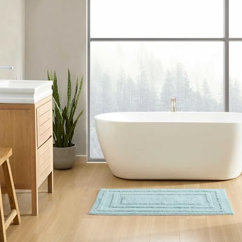 Eddie Bauer - Bathroom Rug, 100% Soft Plush Tufted Cotton Bath Rug, Highly Absorbent, Quick-Dry, and Skid-Resistant Backing (Logan Turquoise, 24" x 40") - color: Turquoise, style: 24" x 40"