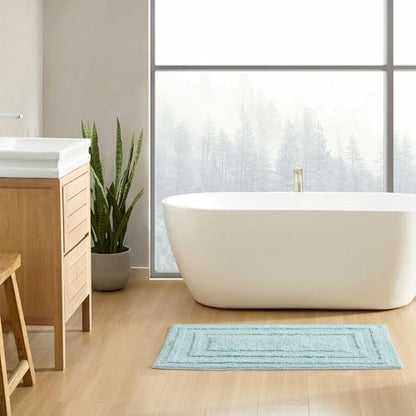 Eddie Bauer - Bathroom Rug, 100% Soft Plush Tufted Cotton Bath Rug, Highly Absorbent, Quick-Dry, and Skid-Resistant Backing (Logan Turquoise, 24" x 40") - color: Turquoise, style: 24" x 40"