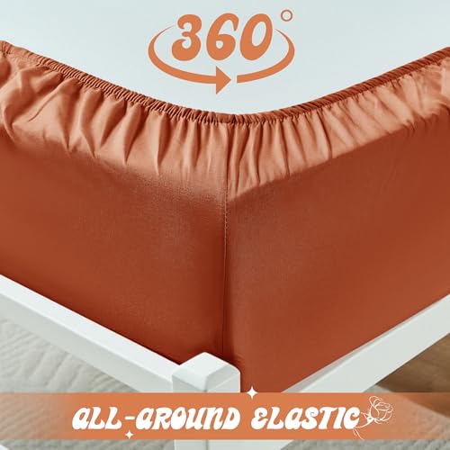 VACVELT Cot Fitted Sheet, 31 x 75 Inch Burnt Orange Cot Sheets, Ultra Soft and Breathable Microfiber Bed Cover Snug Fit for Narrow Twin/RV Bunk/Camper Bunk/Guest Beds/Trifold Mattress - color: Burnt Orange