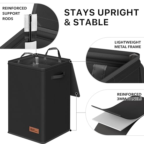 Simple Houseware Foldable Laundry Hamper Basket with Lid and Removable Bag, Black