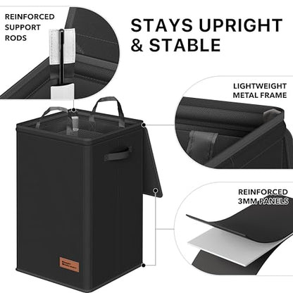 Simple Houseware Foldable Laundry Hamper Basket with Lid and Removable Bag, Black