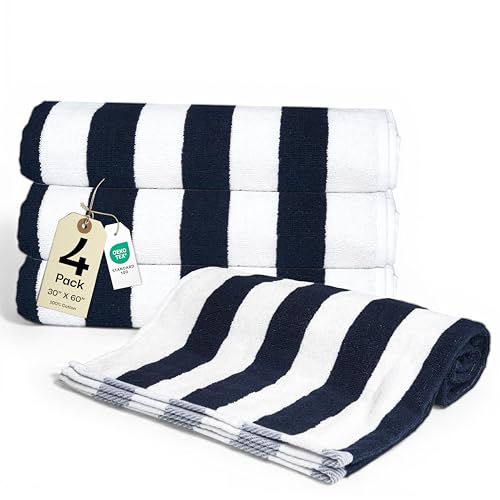 Salt Earth Cotton Striped Beach Cabana Towel, 4 Pack - 30"x60" Quick Dry Towels, Pool Essentials, Travel, Gym & Bathroom Towels, Oversized Beach Vacation EssentialsNavy Blue - color: Navy Blue-1, size: Pack of 4