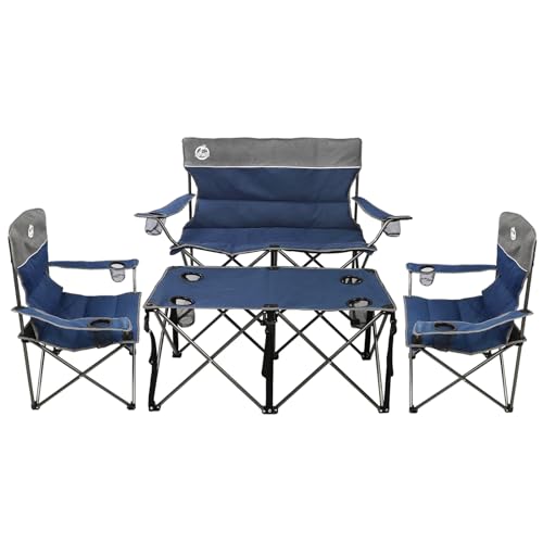 Northroad Folding Camping Chair Set of 4,Portable Collapsible Conversation Set w/1 Sofa,2 Single Chairs and 1 Table for Family Patio,Outdoor Travel,Beach(Blue) - color: Blue, style: with table