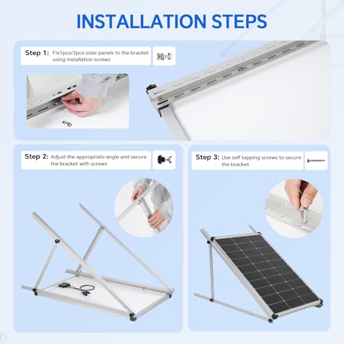 45" Solar Panel Mount Brackets Adjustable Solar Panel Tilt Mount Brackets for 100-400 Watts Solar Panel 2400Pa Windproof for Roof, RV, Ground, Boat and Off-Grid (Brackets) - color: Silver