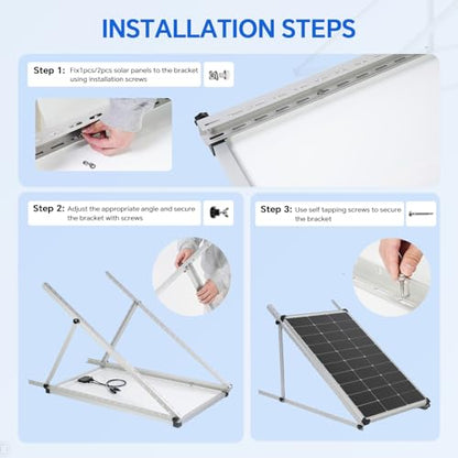 45" Solar Panel Mount Brackets Adjustable Solar Panel Tilt Mount Brackets for 100-400 Watts Solar Panel 2400Pa Windproof for Roof, RV, Ground, Boat and Off-Grid (Brackets) - color: Silver