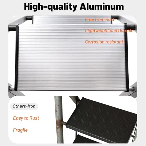 3 Step Ladder Aluminum Lightweight Folding Step Stool, 600lbs Max Load Heavy Duty Step Stool with Safety Handrail, Slim Foldable Kitchen Stool with Anti-Slip Pedal for Home Sliver，3 Steps - size: 3 steps