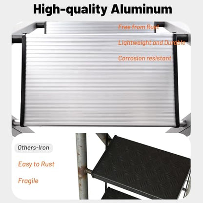 3 Step Ladder Aluminum Lightweight Folding Step Stool, 600lbs Max Load Heavy Duty Step Stool with Safety Handrail, Slim Foldable Kitchen Stool with Anti-Slip Pedal for Home Sliver，3 Steps - size: 3 steps