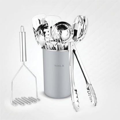 Avador® Premium Set of 10 Stainless Steel (GREY HOLDER) Kitchen Tool Set with Holder Easy To Clean, Space Saving, Great for Cooking, Baking, Prepping (GREY) - color: Gray