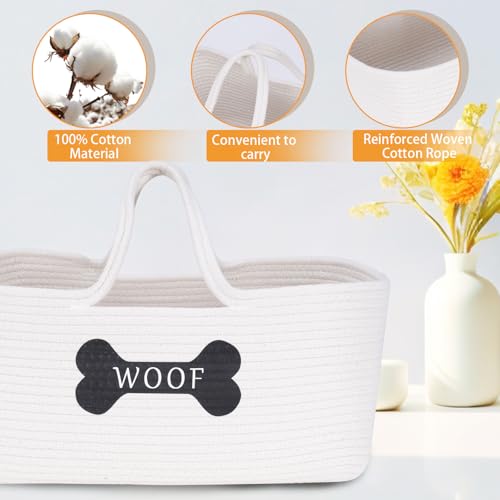 Dog Toy Basket, Cotton Rope Pet Storage Bin with Handles, Woven Organizer for Dog Toys, Leashes, Blankets, Grooming Supplies, Living Room Bedroom, Beige