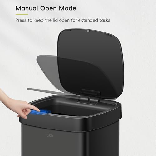 EKO EcoSmart 80L / 21.1 Gallon Motion Sensor Trash Can – Tall, Large Touchless Automatic Kitchen Garbage Bin with Soft-Close Lid for Home or Office, Brushed Stainless Steel, Matte Black - size: Ecosmart 80L - Matte Black