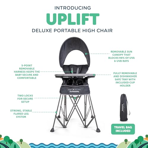 Baby Delight Go with Me Uplift Deluxe Portable High Chair | Sun Canopy | Indoor and Outdoor | Grey - color: Grey