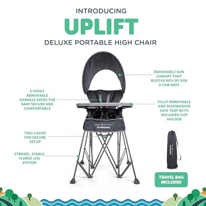 Baby Delight Go with Me Uplift Deluxe Portable High Chair | Sun Canopy | Indoor and Outdoor | Grey - color: Grey