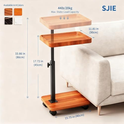 C Table End Table Adjustable Height, 360°Swivel TV Tray Table for Small Spaces, Side Tables with Wheels for Living Room and Bedroom, Bed (Yellow) - color: Wood-height Adjustable
