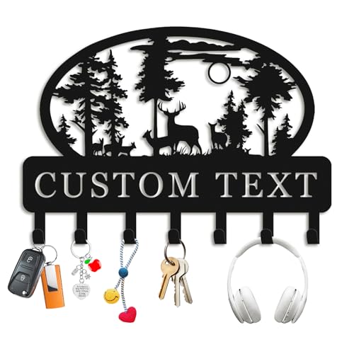 Personalized Key Holder for Wall, Decorative Key Rack with 5-12 Hooks, Rustic Deer Cabin Decor, Key Holder Wall Mounted for Bedroom, Kitchen, Entryway, Home Decor Aesthetic (06-Deer) - color: 06-Deer