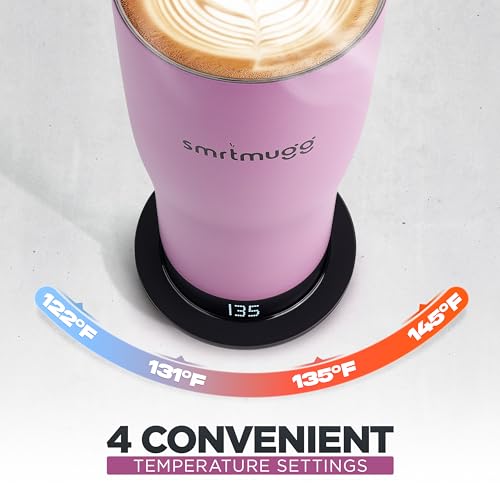 SMRTMUGG X Heated Coffee Mug 19 oz., 8 Hour Battery Life, Self-Heating, Adjustable Temp Controlled, LCD Screen, Includes Cover with Magnetic Slider (Black) (Lilac) - color: Lilac