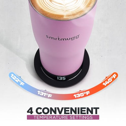 SMRTMUGG X Heated Coffee Mug 19 oz., 8 Hour Battery Life, Self-Heating, Adjustable Temp Controlled, LCD Screen, Includes Cover with Magnetic Slider (Black) (Lilac) - color: Lilac