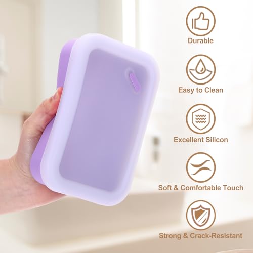 PATIKIL Leakproof Travel Soap Case, Silicone Travel Soap Container with Draining Layer Portable Bar Soap Holder for Bathroom Camping Gym, Translucent Purple - color: Translucent Purple