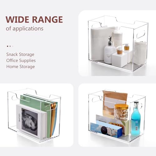 DINGHUO Hanging File Organizer, Acrylic File Holder with Handles, No Assembly Required, Clear File Crate Storage Box for Desk Office, Fits Standard Letter Size 8.5"x11" Folders - size: XL Letter