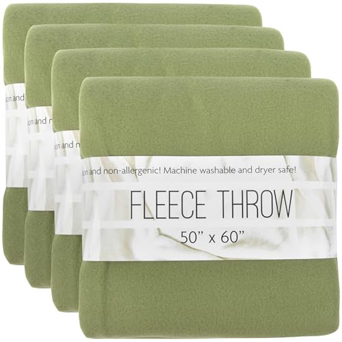 (24 Pack) Bulk Fleece 50x60 Throw Blankets for Wedding Favors, Homeless Women, Men, Homes, Bed, Sofa, Couch, Office, Pet Blankets, Travel | Soft Warm Lightweight Throw Blankets in Bulk (Green) - color: Green
