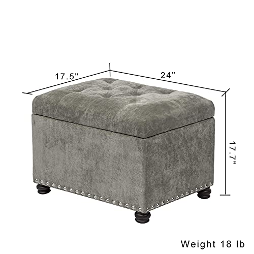 Joveco Storage Ottoman Foot Rest Stool, 24" Velvet Footstool Bench for Living Room Bedroom, Light Grey - color: Light Grey