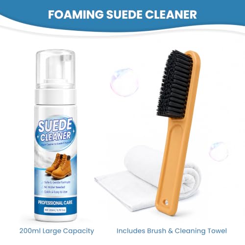 Suede Shoe Cleaner, Color-Safe Foam Cleaner for Suede & Leather Shoes - Removes Dirt, Stains & Water Spots